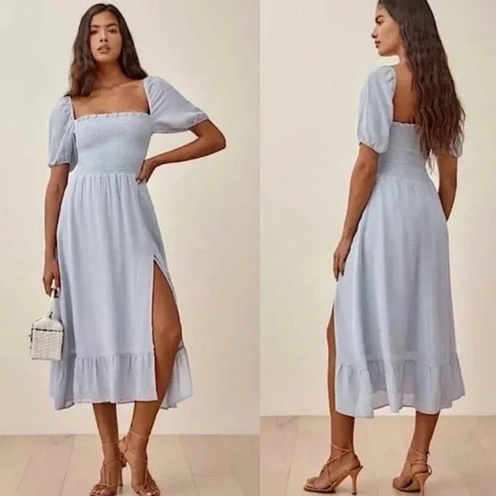 Reformation Meadows Midi Dress (Blue, Small)